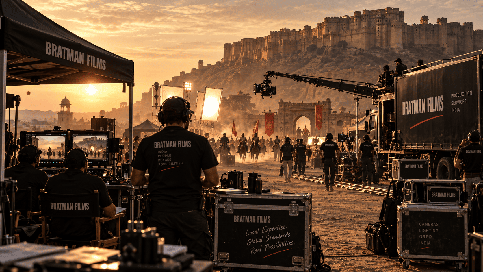 A film unit shooting at a heritage fort location in India